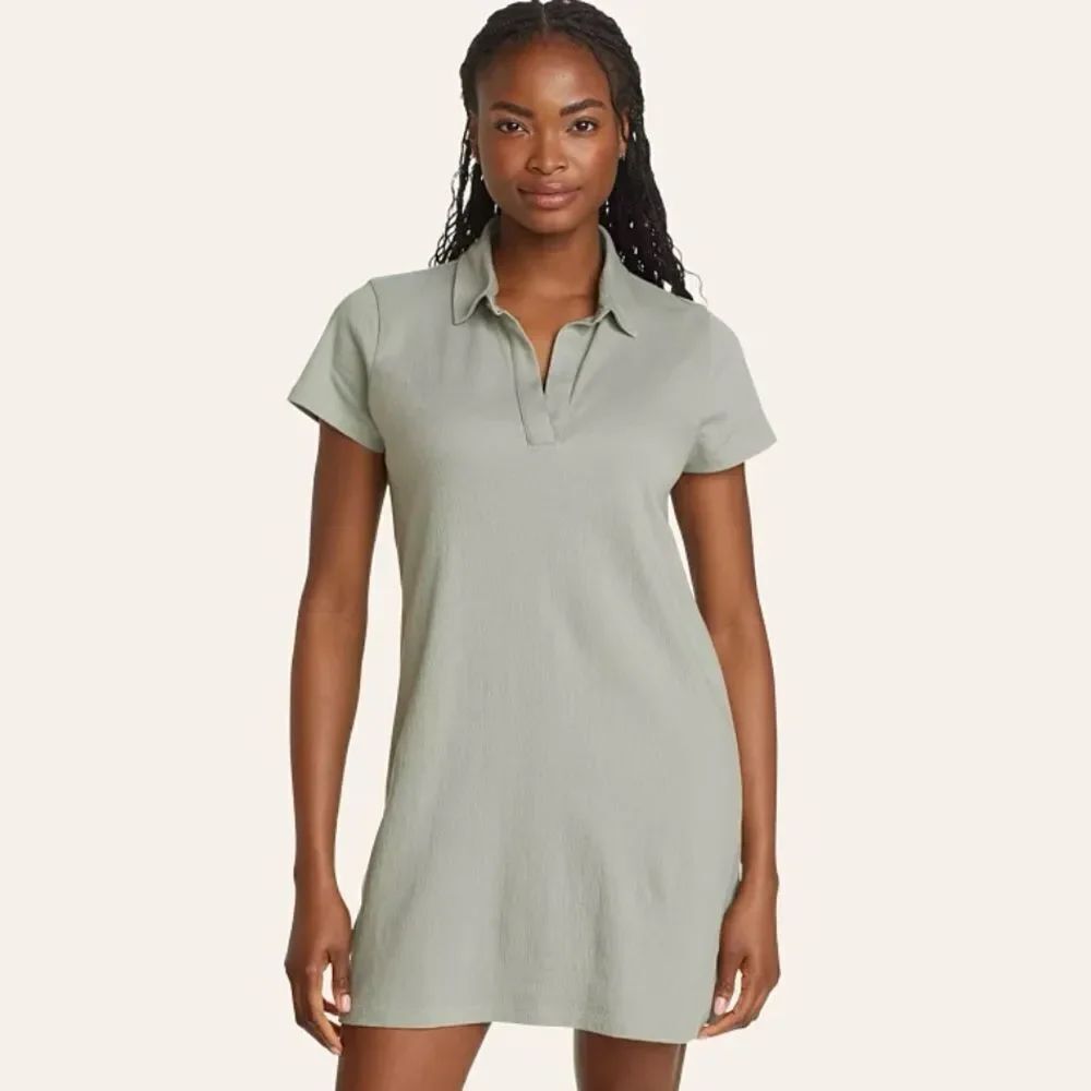 Eddie Bauer Sage Green Thistle Textured Short Sleeve Collared Dress